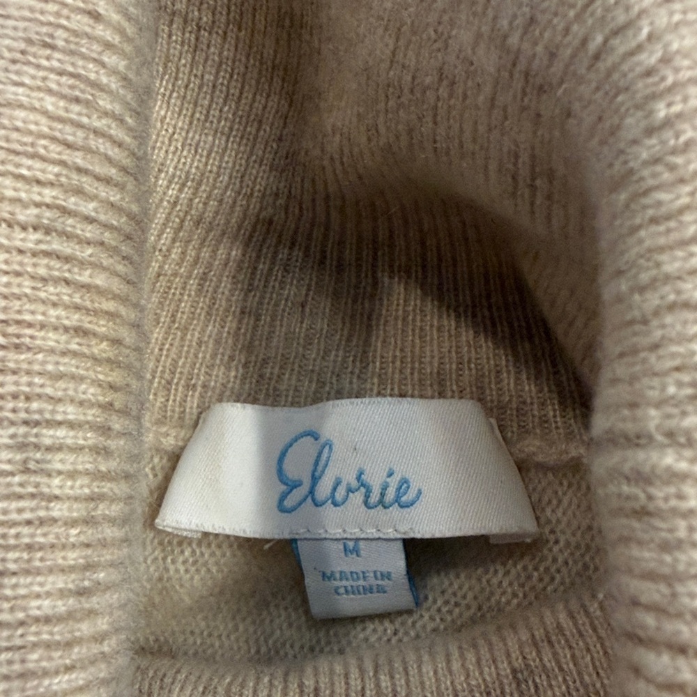 Elorie 100% cashmere turtleneck sweater longer length rounded hemline oatmeal M - Picture 3 of 7